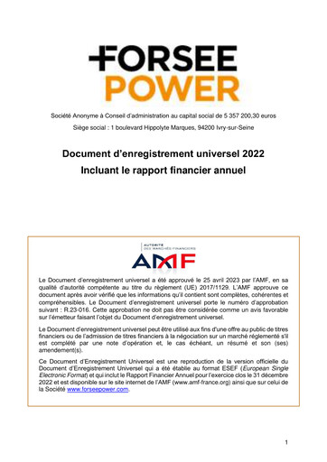Thumbnail Forsee Power Universal Registration Document 2022