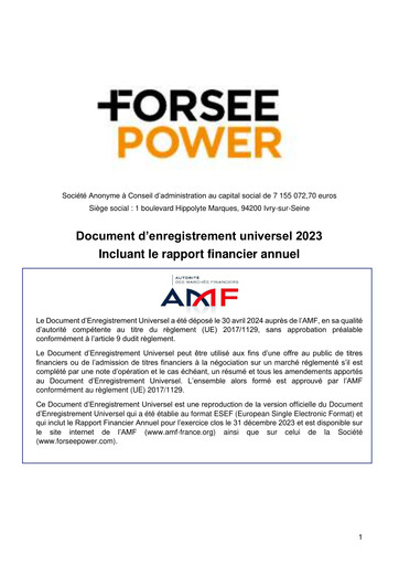 Thumbnail Forsee Power Universal Registration Document 2023