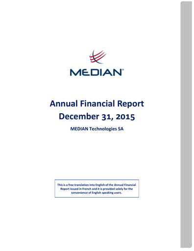 Thumbnail Median Technologies SA Annual Report 2015