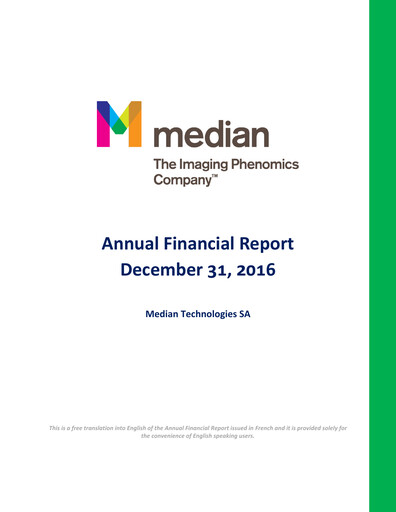 Thumbnail Median Technologies SA Annual Report 2016