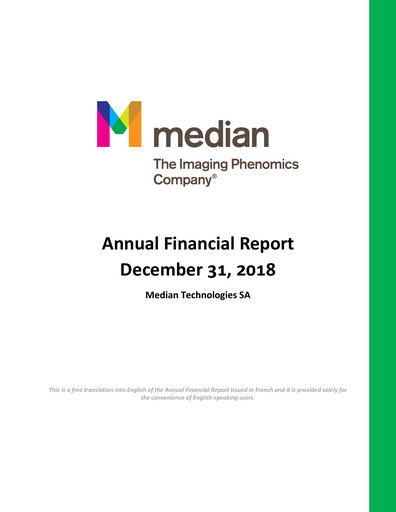 Thumbnail Median Technologies SA Annual Report 2018