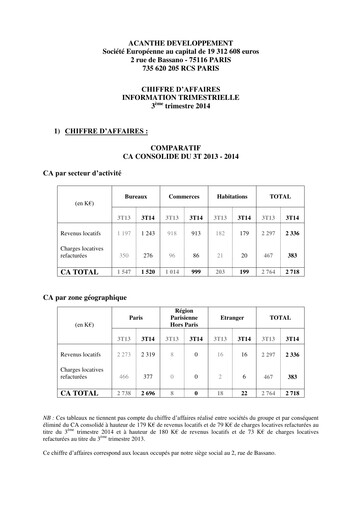 Thumbnail Acanthe Développement Quarterly Report 2014-q3