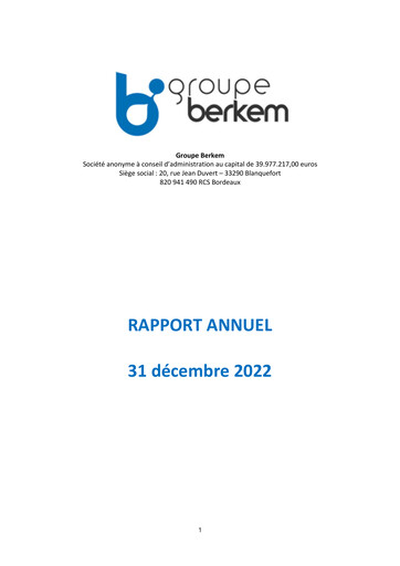 Miniature Groupe Berkem Rapport annuel 2022