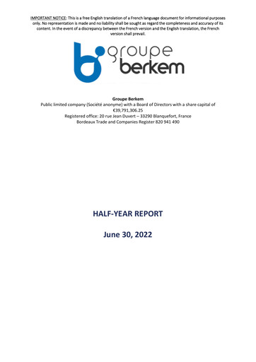 Miniature Groupe Berkem Rapport semestriel 2022-h1