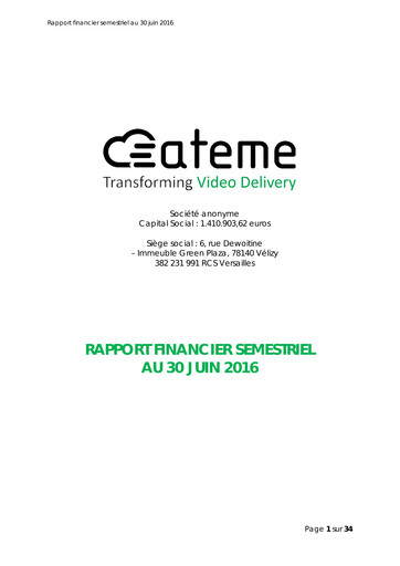 Thumbnail Ateme SA Half-year Report 2016-h1