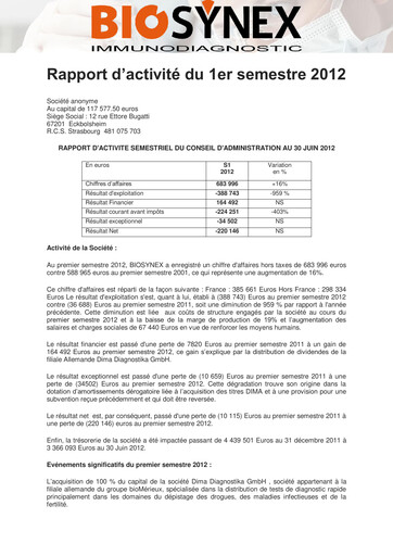 Thumbnail Biosynex Half-year Report 2012-h1