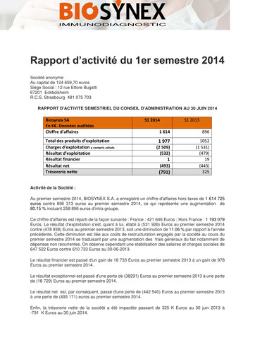Thumbnail Biosynex Half-year Report 2014-h1