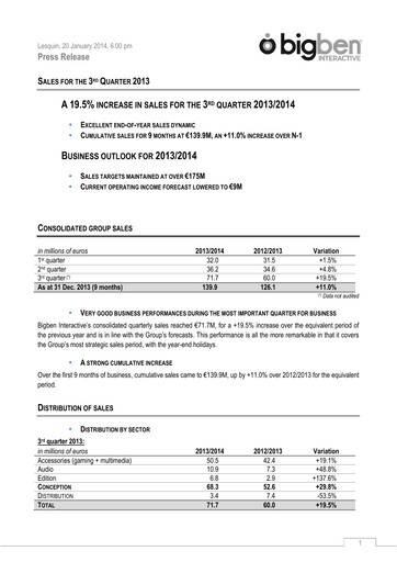 Thumbnail BigBen Interactive Quarterly Report 2013-q3