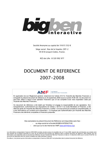 Thumbnail BigBen Interactive Universal Registration Document 2007-2008
