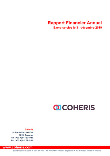 Thumbnail Coheris SA Financial Report 2019