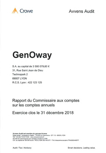 Miniature genOway Bilan financier 2018