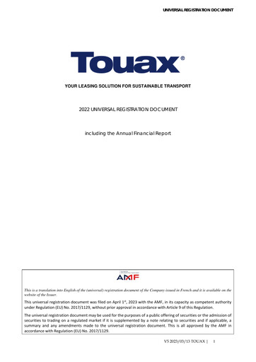 Thumbnail Touax SCA Universal Registration Document 2022