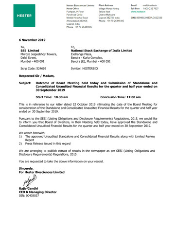 Thumbnail Hester Biosciences
 Half-year Report 2019-h1