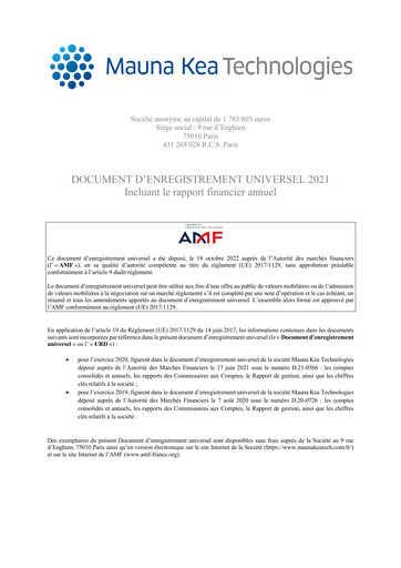 Thumbnail Mauna Kea Technologies Universal Registration Document 2021