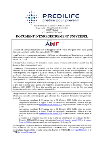 Thumbnail Predilife Universal Registration Document 2022