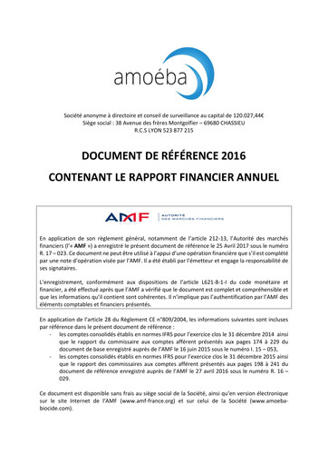 Thumbnail Amoéba S.A. Universal Registration Document 2016