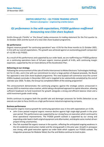 Thumbnail Smiths Group Quarterly Report 2026-q1