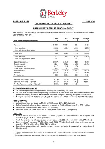 Thumbnail The Berkeley Group Financial Report 2015