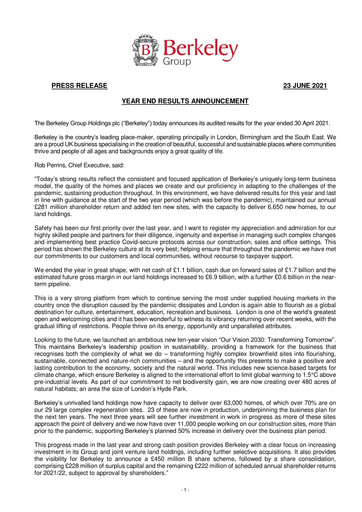 Thumbnail The Berkeley Group Financial Report 2021