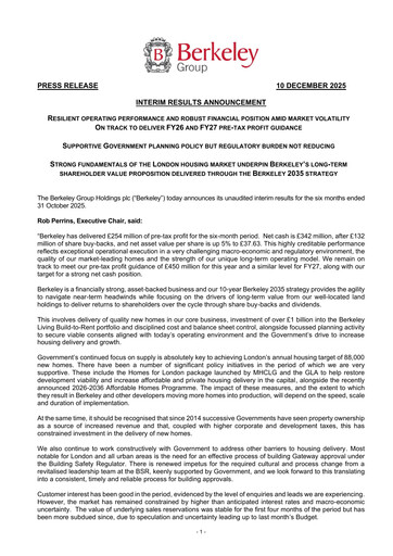 Thumbnail The Berkeley Group Half-year Report 2025-h1