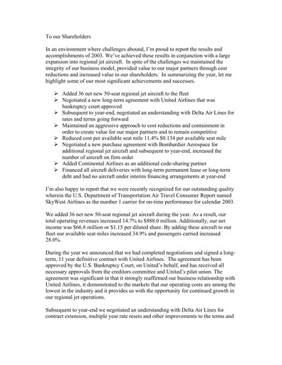 Thumbnail SkyWest Annual Report 2003