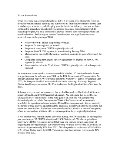 Thumbnail SkyWest Annual Report 2004