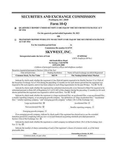 Thumbnail SkyWest Quarterly Report 2023-q3
