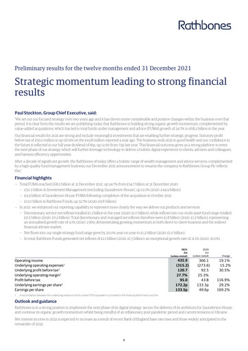 Thumbnail Rathbones Group Financial Report 2021