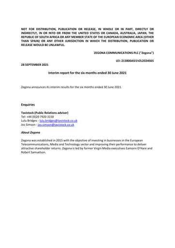 Thumbnail Zegona Communications Half-year Report 2021-h1