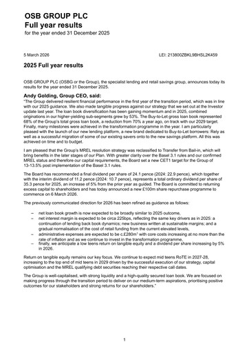 Thumbnail OSB Group Plc Financial Report 2025