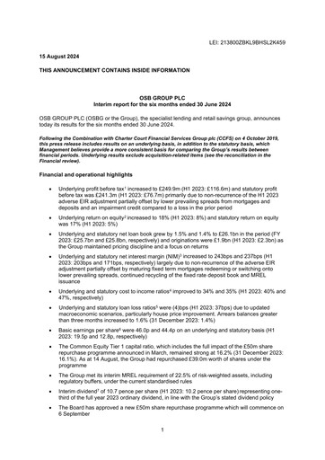 Thumbnail OSB Group Plc Half-year Report 2024-h1