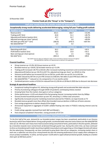 Thumbnail Premier Foods Half-year Report 2020-h1