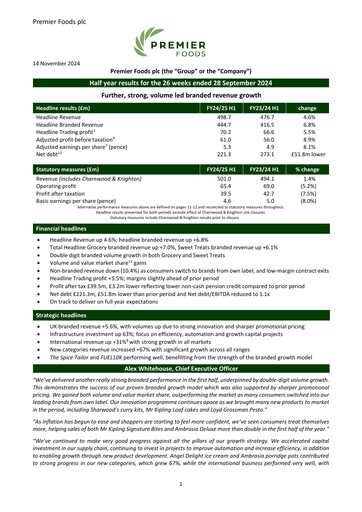 Thumbnail Premier Foods Half-year Report 2024-h1