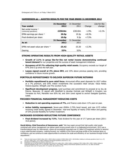 Vorschaubild Hammerson Plc Finanzbericht 2012