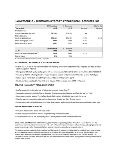Vorschaubild Hammerson Plc Finanzbericht 2013