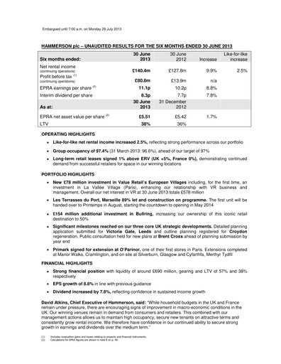 Vorschaubild Hammerson Plc Halbjahresbericht 2013-h1