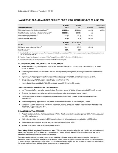 Vorschaubild Hammerson Plc Halbjahresbericht 2014-h1