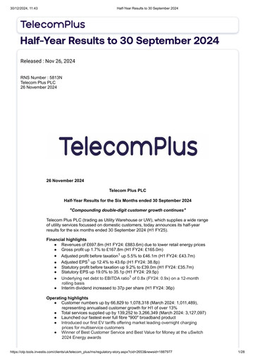Miniature Telecom Plus PLC Rapport semestriel fy2025-h1