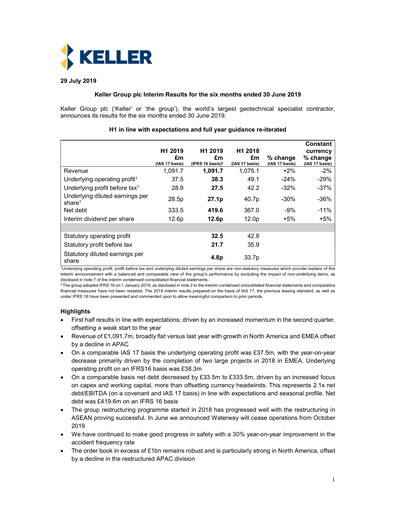 Thumbnail Keller Group Half-year Report 2019-h1