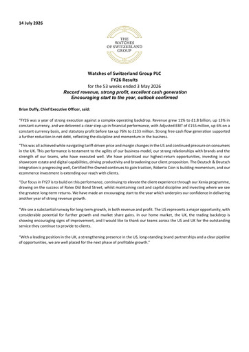 Thumbnail Watches of Switzerland Group Financial Report 2026