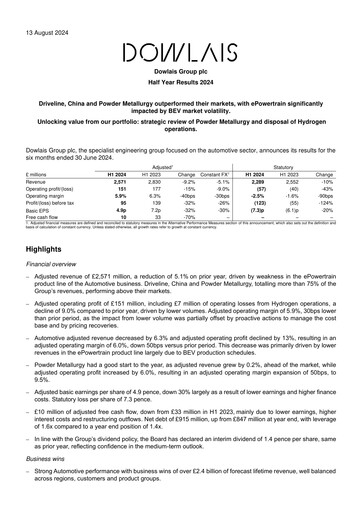 Thumbnail Dowlais Group Half-year Report 2024-h1