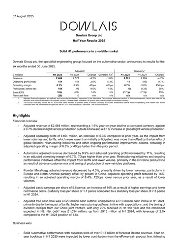 Thumbnail Dowlais Group Half-year Report 2025-h1