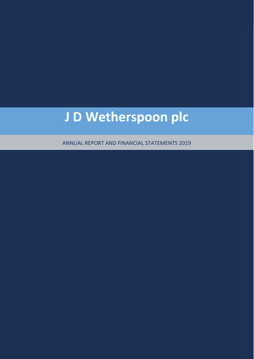 Thumbnail J D Wetherspoon Annual Report 2019