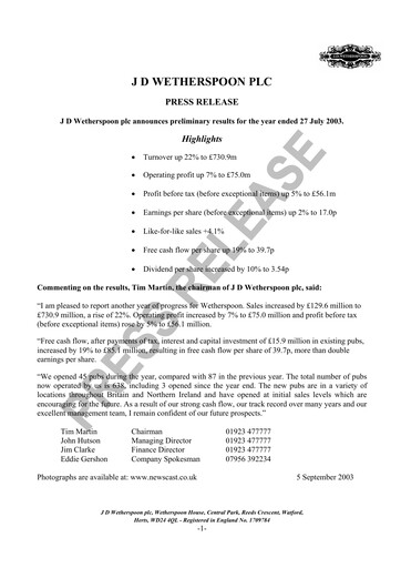 Thumbnail J D Wetherspoon Financial Report 2003