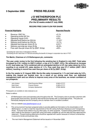 Thumbnail J D Wetherspoon Financial Report 2008