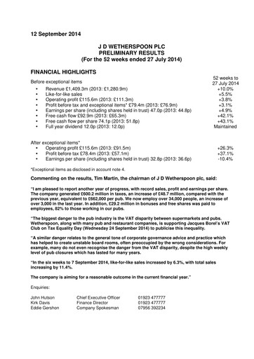 Thumbnail J D Wetherspoon Financial Report 2014