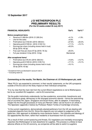 Thumbnail J D Wetherspoon Financial Report 2017