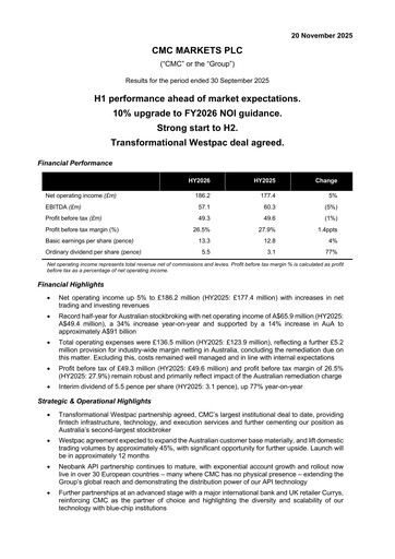Thumbnail CMC Markets Plc Half-year Report 2025-h1