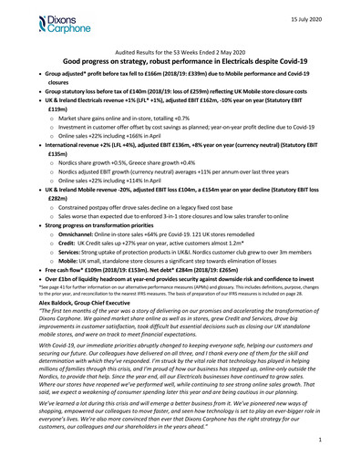 Miniature Currys plc Rapport financier 2019-2020