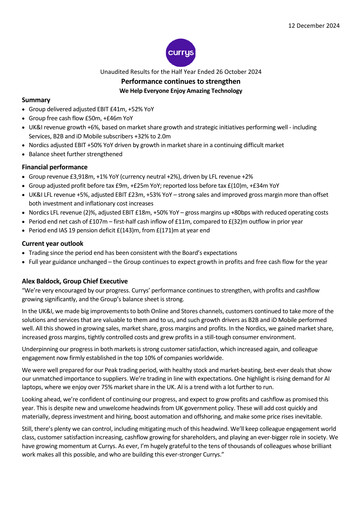 Vorschaubild Currys plc Halbjahresbericht 2024-2025